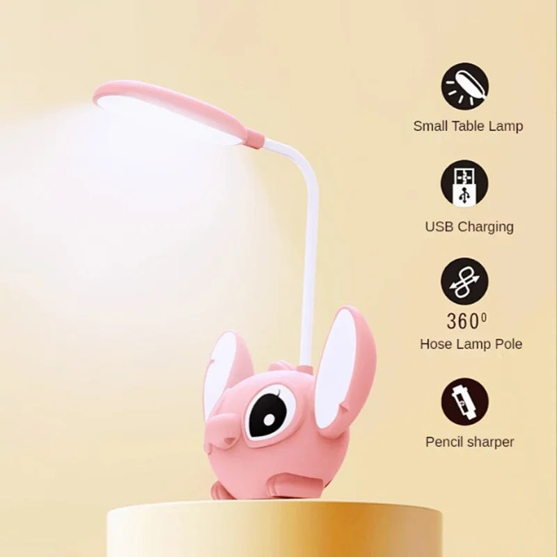Disney Stitch Led Nightlight Anime Cutoon Desk Lamp Foldable Sharpener Eye Protection Desk Lamp Usb Charging Kid Christmas Gift