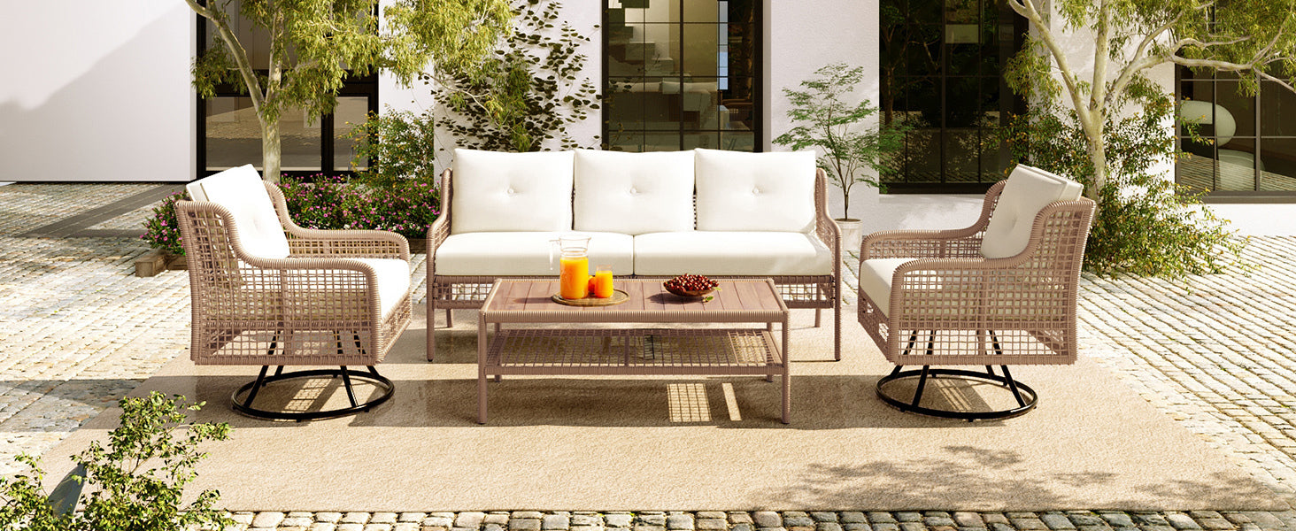 4 Pieces Patio Furniture Set with Swivel Chairs, Outdoor Wicker Sofas SHIPPING ONLY IN USA