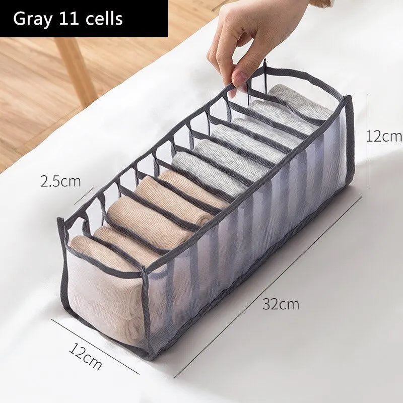 6/7/11 Foldable Underwear Underwear Socks Organizer With Dividers Clothes Storage Box Breathable Mesh Bag For Wardrobe