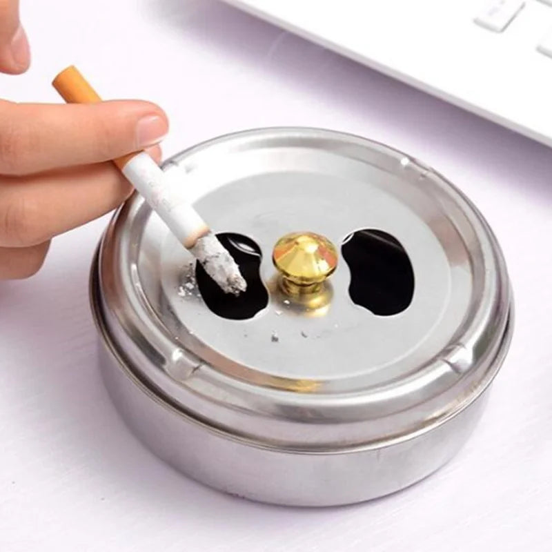 Round Spinning Ashtray With Cover Smoking Accessories Portable Stainless Steel Ashtray Lid Rotation Fully Enclosed Home Gadgets