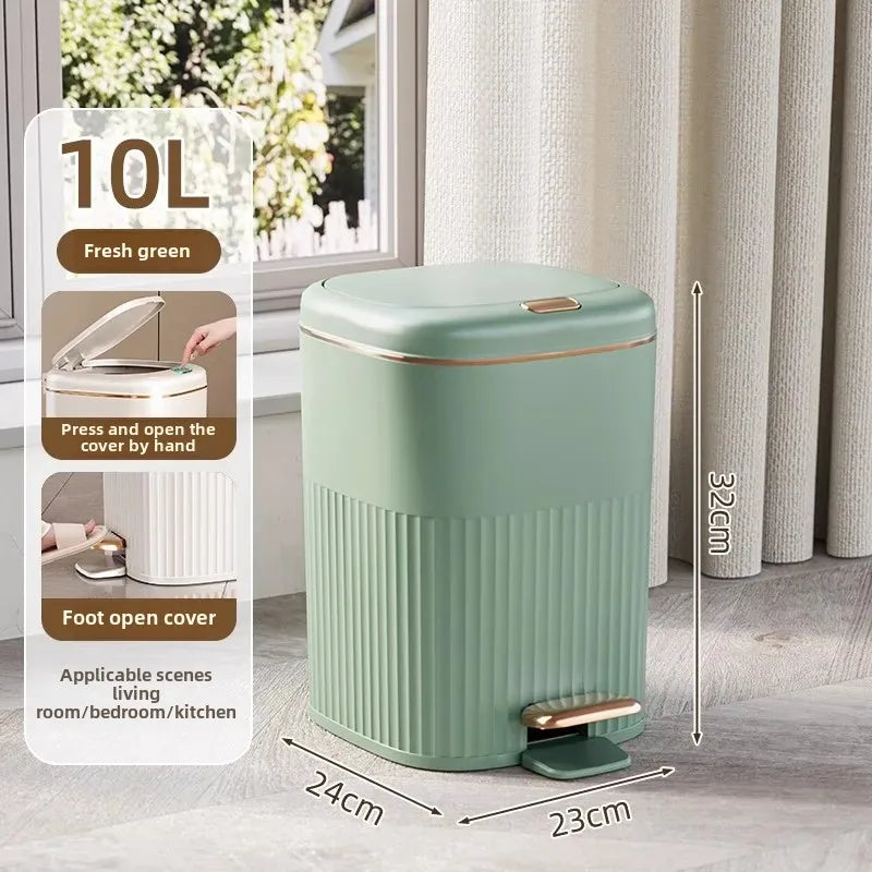 8/10L Foot Pedal Trash Can Luxury Office Kitchen Trash Can Waterproof Bathroom Waste Bins with Lid Large Capacity Garbage Bin