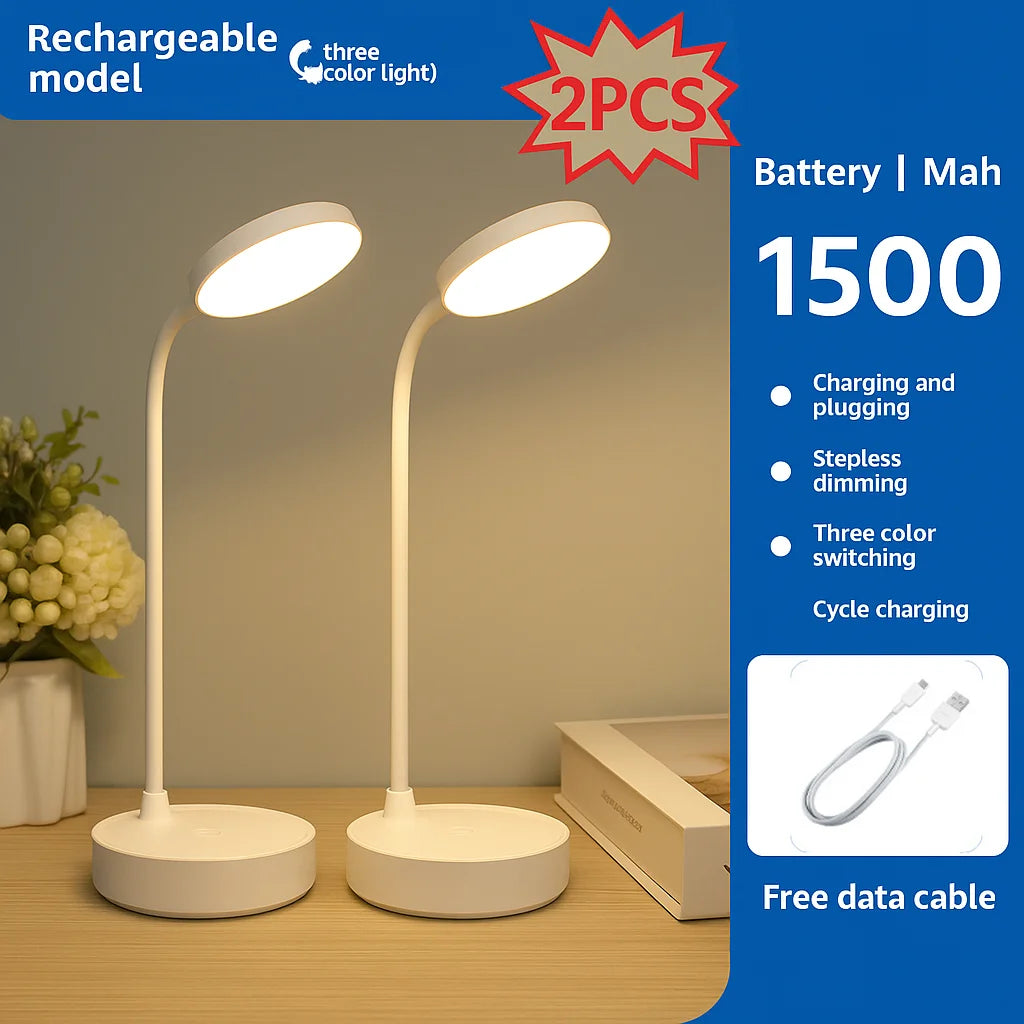 2 Pack LED Desk Lamps, Portable Table Lamp with USB, 3 Brightness, Eye Protection, Touch Control for Bedroom or Office