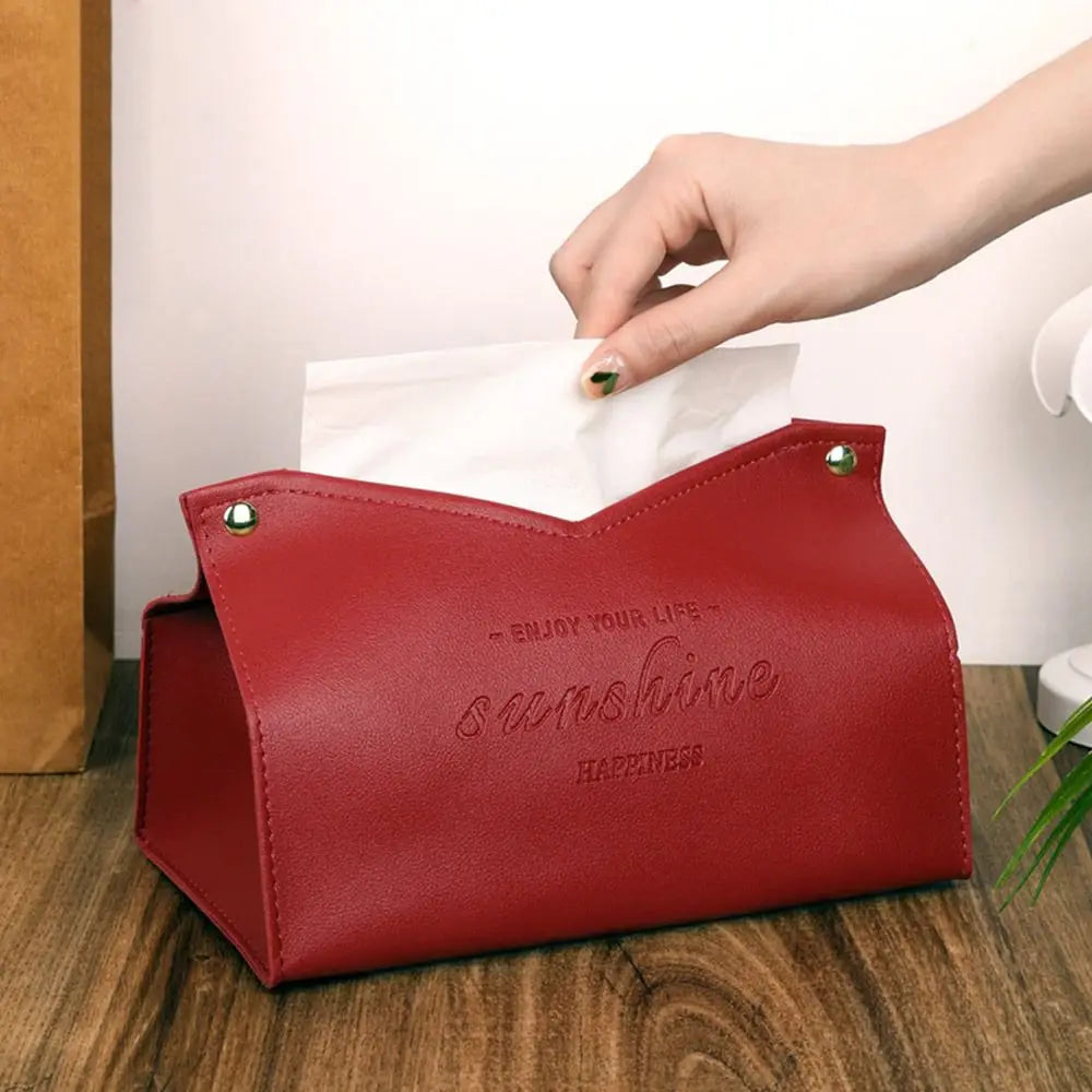 Leather Tissue Case Napkin Holder Storage Container Car Tissue Box Solid color minimalist Home Living Room Decoration
