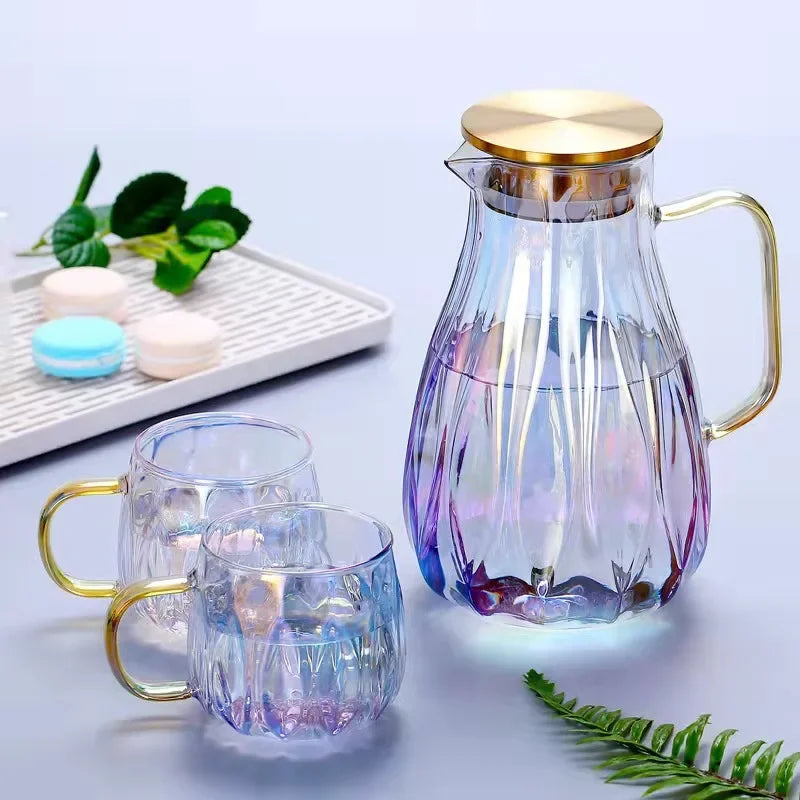 2L Borosilicate Glass Pitcher with Spout and Stainless Steel Filter Lid Heat Resistant Beverage Dispenser Hot Cold Water Keetle