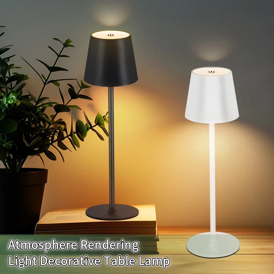 Decorative Rechargeable Led Table Lamp with Touch Switch Wireless 3 Levels Dimmable Light Colors for Office Desk Reading Bedroom