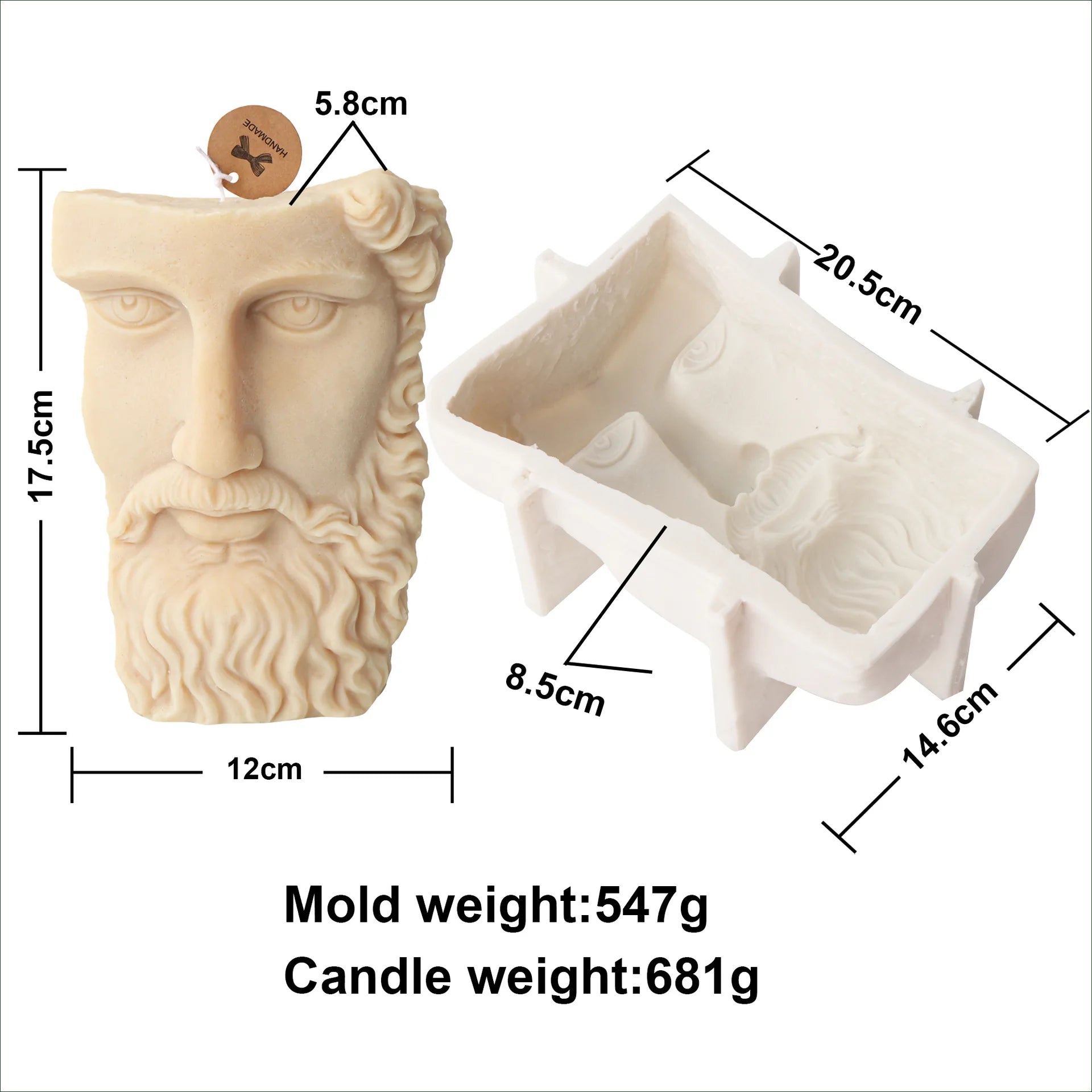 Large Greek Half Head Sculpture Silicone Candle Mold Abstract Art Half Face Beard Man Statue Silicone Mould Tabletop Ornament