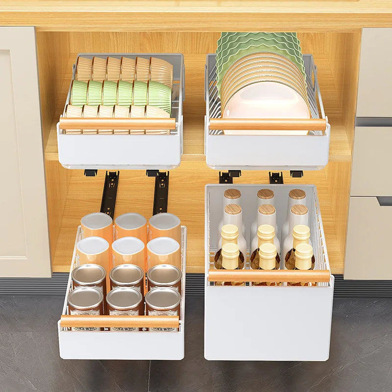 Kitchen Storage Rack Pull Out Sliding Drawer Seasoning Bottle Can Spice Storage Rack Drawer Storage Tray Shelf Kitchen Organizer