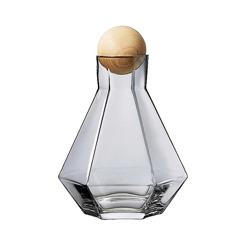 Nordic Colorful Glass Water Kettle with Natural Wood Ball Lid Clear Cold Water Jug Juice Beverage Pitcher Home Drinkware