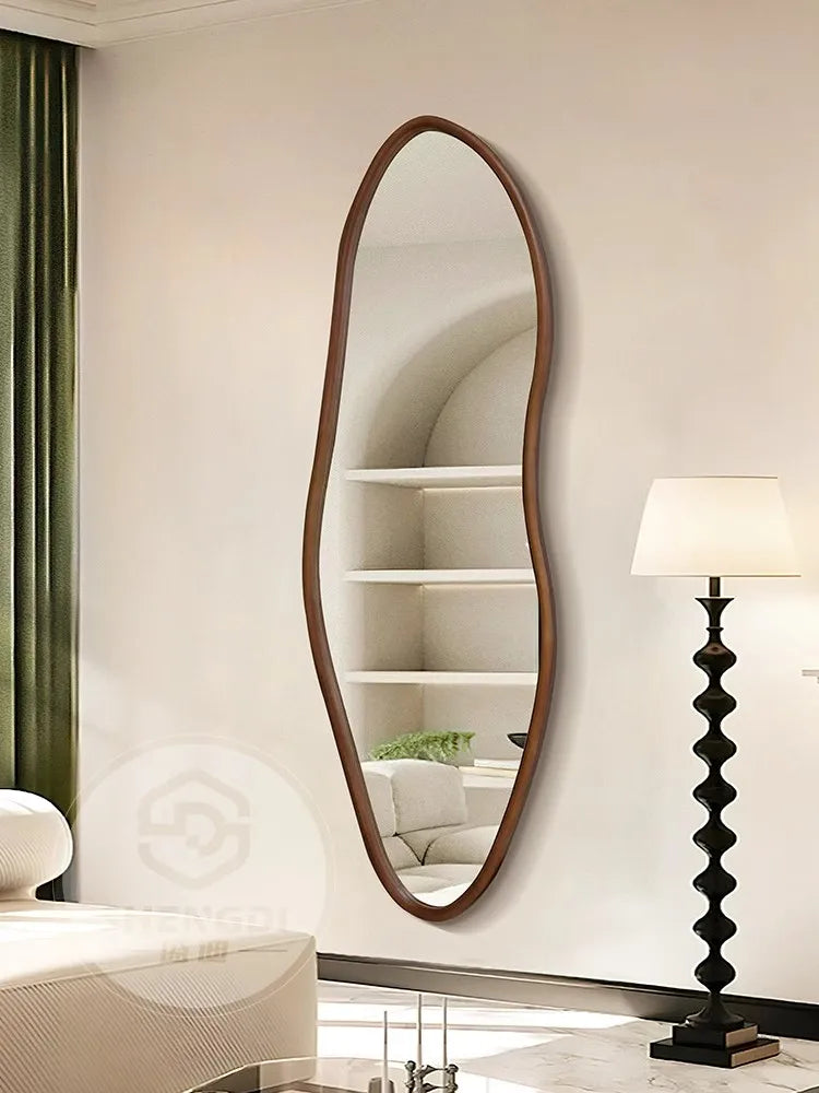 Vintage Home Decor Mirror Solid Wood frame Irregular Shape Full-length Mirror Wall-Mounted HD Dressing Mirror Size56x165cm