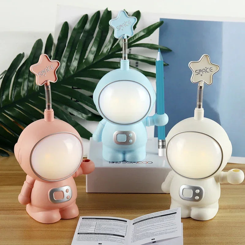 Creative Astronaut Flexible LED Study Desk Lamp with Phone Holder Bedside Color Adjust Table Lamp for Kids Student Room ﻿