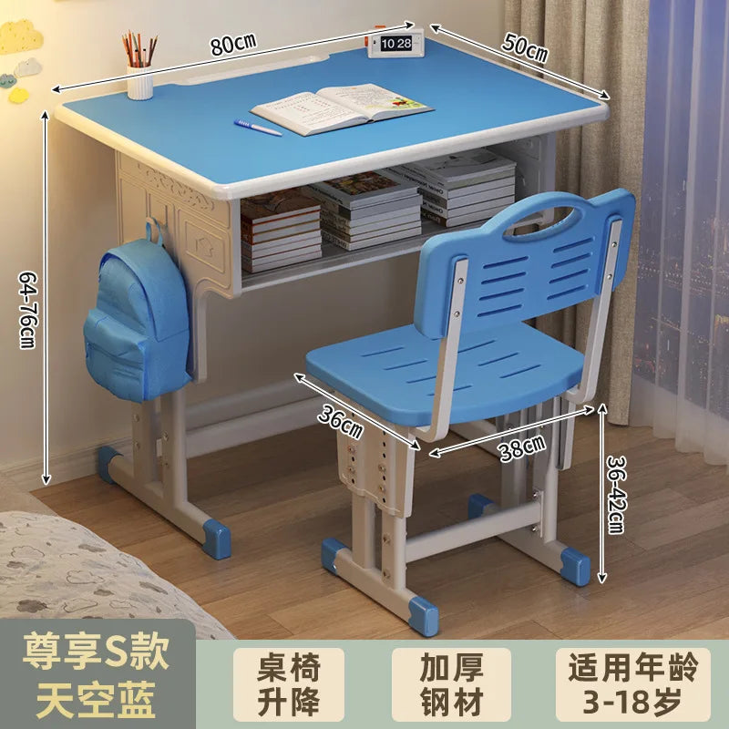Children's Study Student Desk and Chair Set Adjustable Height Writing Desk for Kids Home & School Standard & Pro Cushion Version