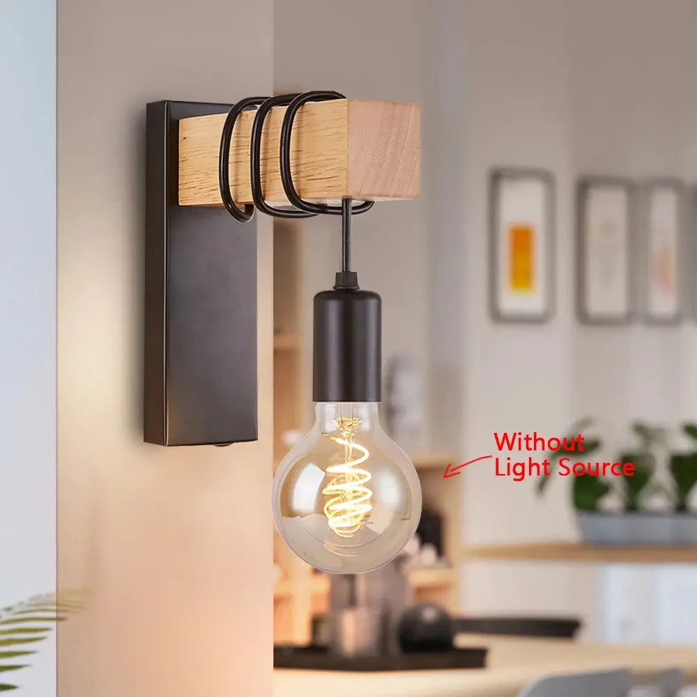 Retro Wood LED Wall Lamp E27 220V 110V Industrial Night Loft Light Fixtures Live Room Bedside Lamp Decor for Bathroom Restaurant