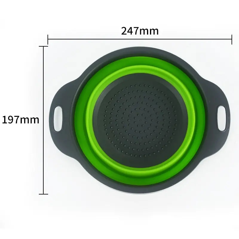 Creative Green Silicone Round Folding Vegetable Fruits Washing Drain Basket Colander Strainer Collapsible Drainer Kitchen Tool