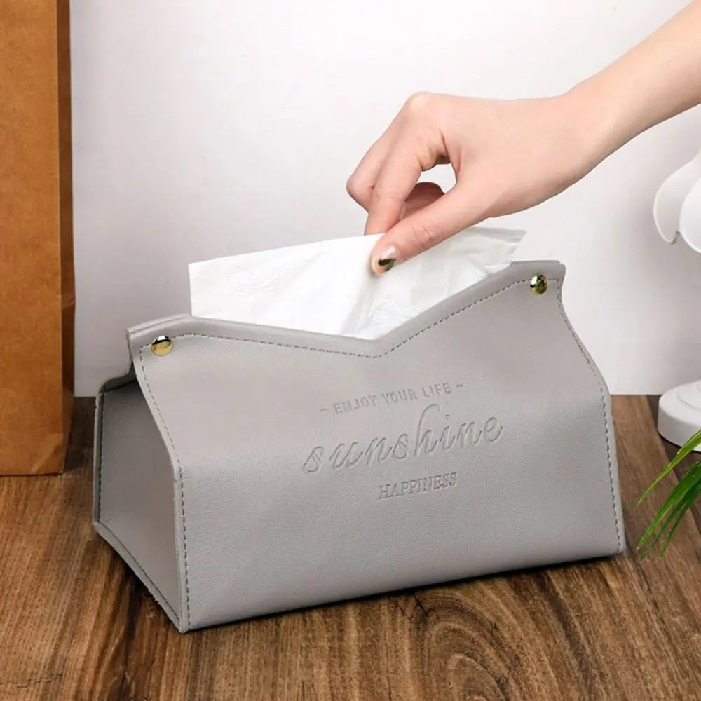 Leather Tissue Case Napkin Holder Storage Container Car Tissue Box Solid color minimalist Home Living Room Decoration
