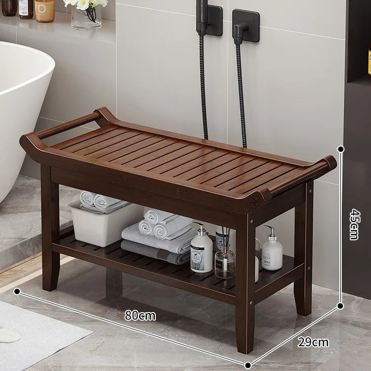 Wooden Shower Bench Stool Shower Stool With Storage Shelf Bathroom Bench Seat Chair Spa Bath Stool For Adults SPA Relaxing Bath