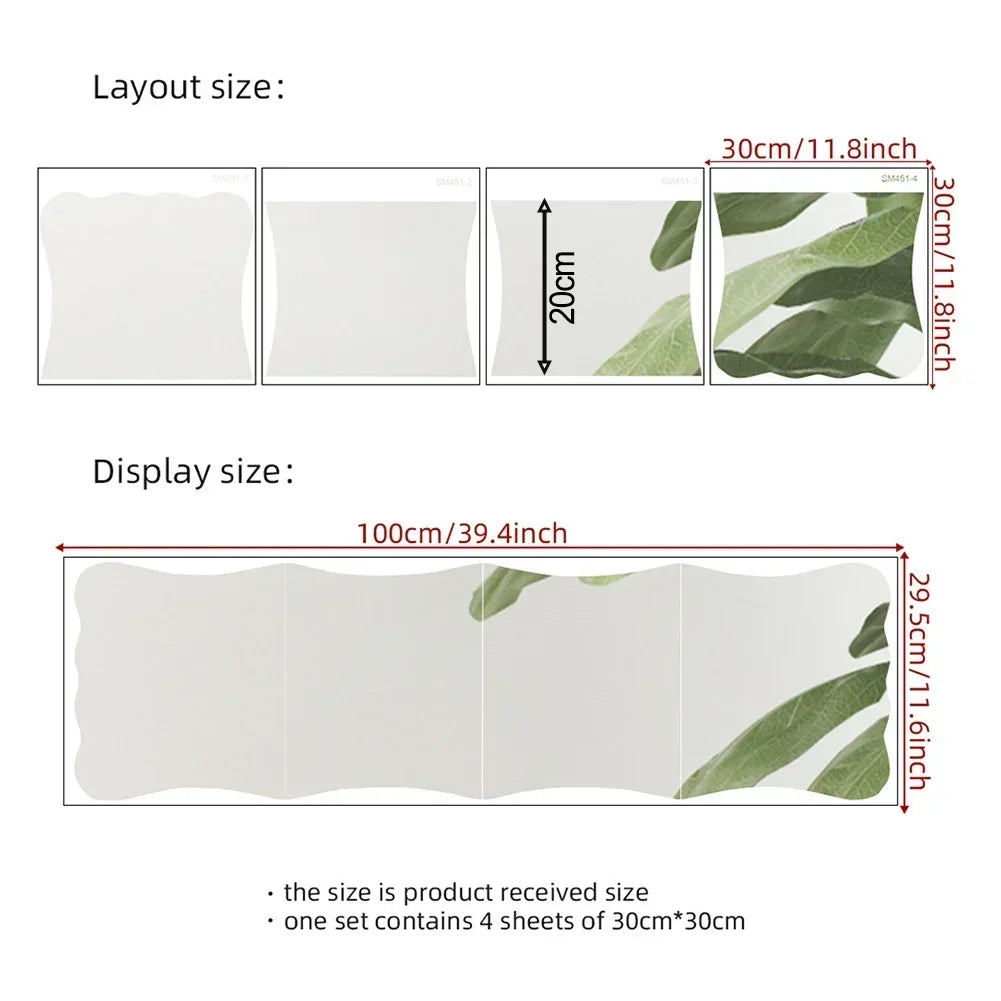 1Set Wave Full-Length Mirror 1MM Full Length 100CM Acrylic Mirror Stickers Home Décor Decal Stickers Vinyl Art Decorative Mirror
