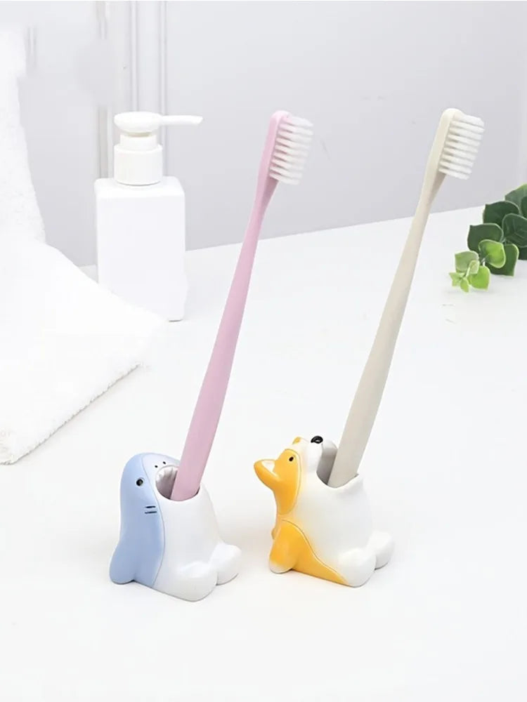 Cartoon Animal Toothbrush Holder Cute Corgi Shark Storage Stand Makeup Brush Stationery Countertop Organizer Bathroom Decoration