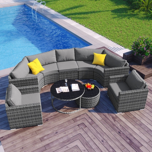 9-Pieces Outdoor Half-moon Patio Sofa Set, Round Sofa Set, Modern  SHIPPING ONLY IN USA
