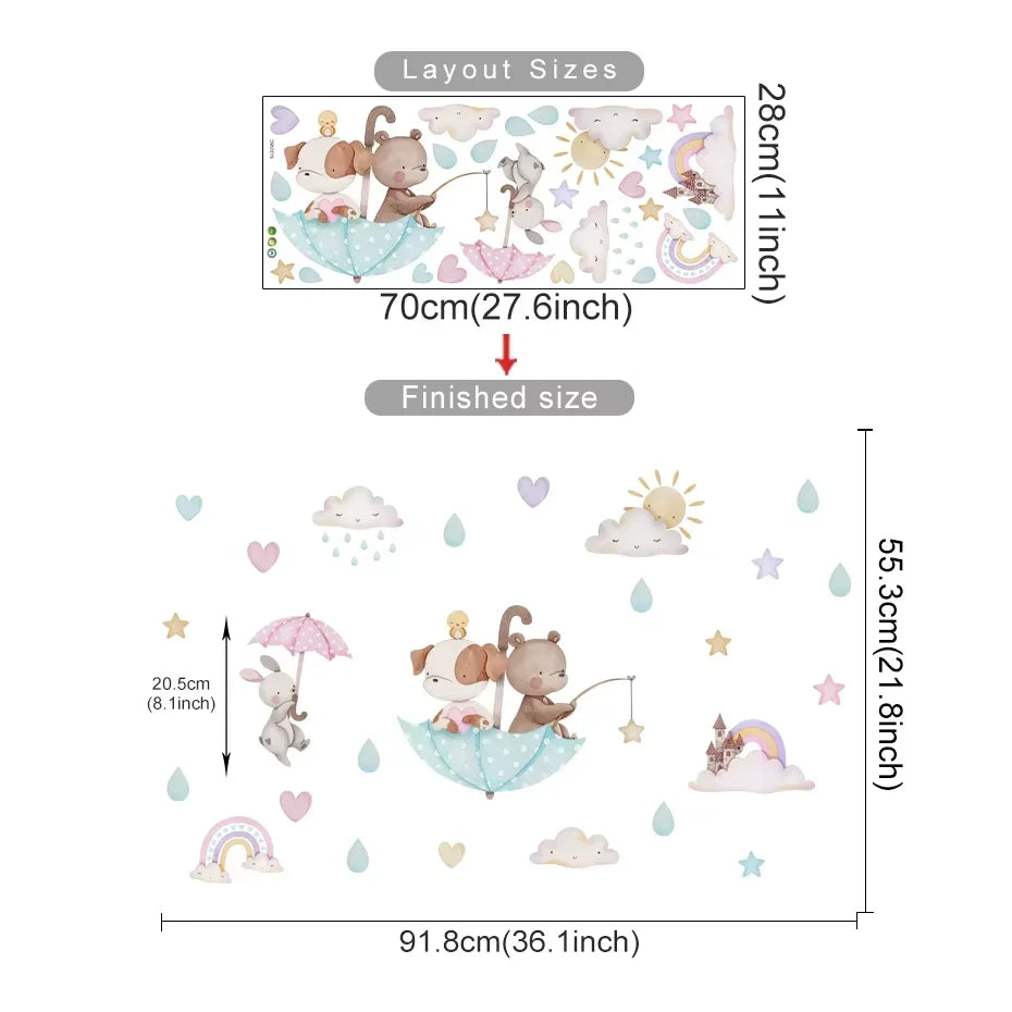 Cartoon Hot Air Balloon Animals Bear Rabbits Wall Stickers for Child Room Boy Room Decoration Nursery Baby Room Decoration Decal