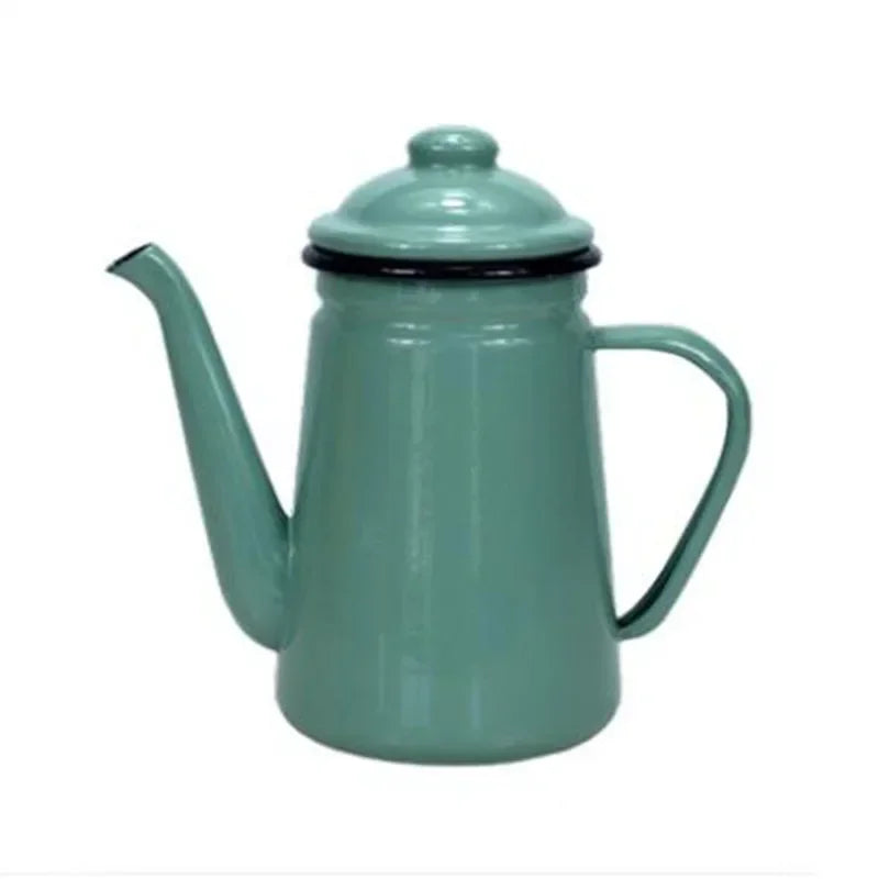 1.1L Enamel Coffee Pot Hand Tea Kettle Induction Cooker Gas Stove Universal Enamel Vintage Kettle Water Kettle Teapot