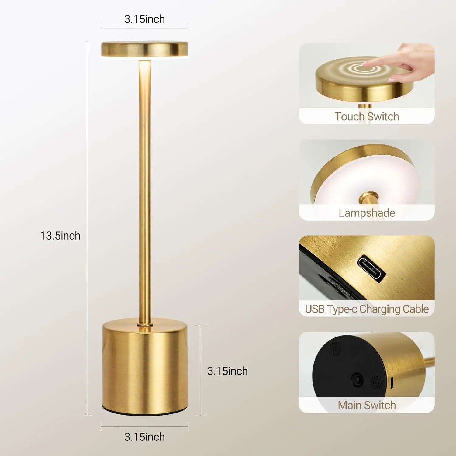 Simple LED Rechargeable Touch Metal Table Lamp Three Colors Bedside Creative Ambient Light Bar Outdoor Decoration Night Light