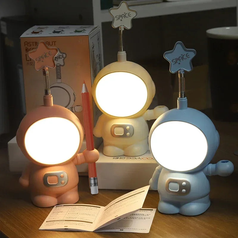 Creative Astronaut Flexible LED Study Desk Lamp with Phone Holder Bedside Color Adjust Table Lamp for Kids Student Room ﻿