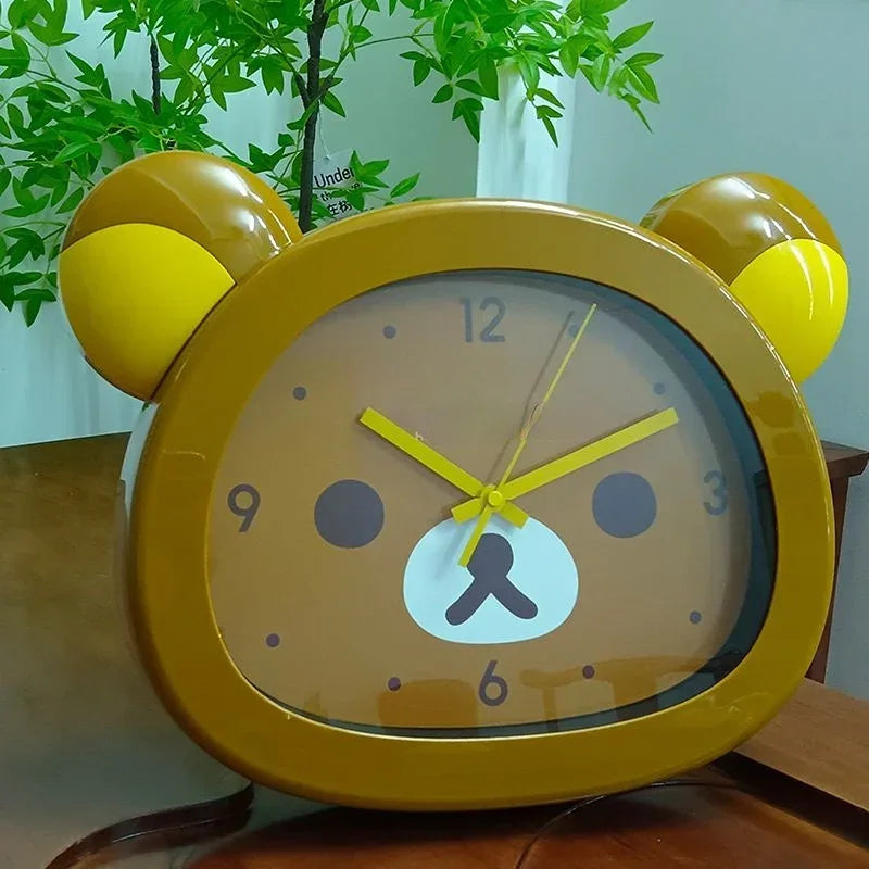 Cute Rilakkumaed Bear Wall Clock Mute Seconds Quartz Clock Cartoon Large Size Wall Mounted Clock Bedside Room Home Decor
