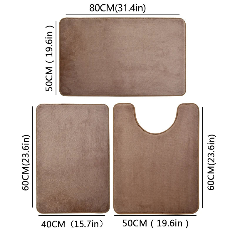 Three Piece Toilet, Bath Floor Mat, Shower Mat, Bath Absorbent Mat, Non Slip Carpet, Soft and Comfortable, Laundry Room.