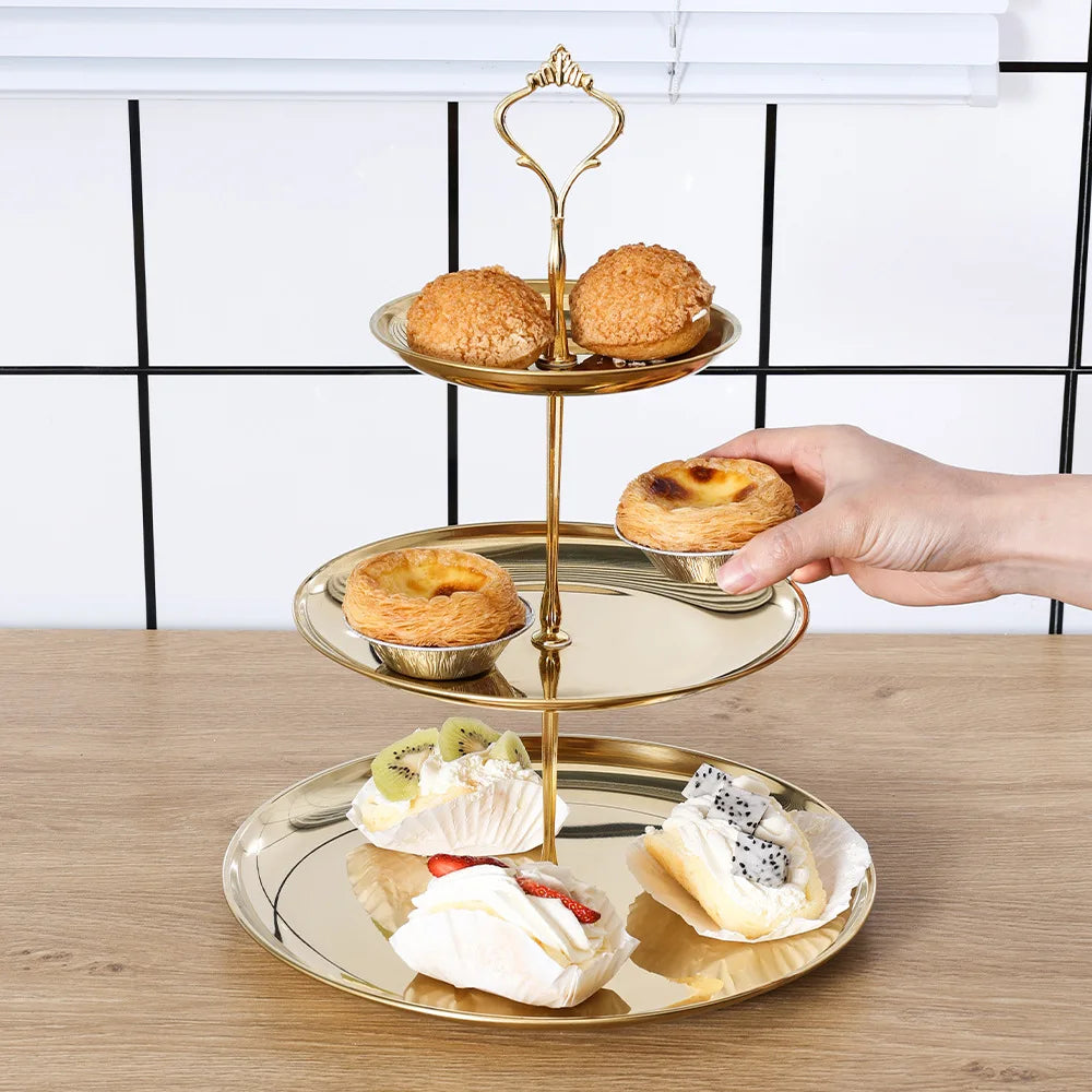 Stainless steel multi-layer cake snack rack household living room coffee table fruit tray double layer cake tray snack tray