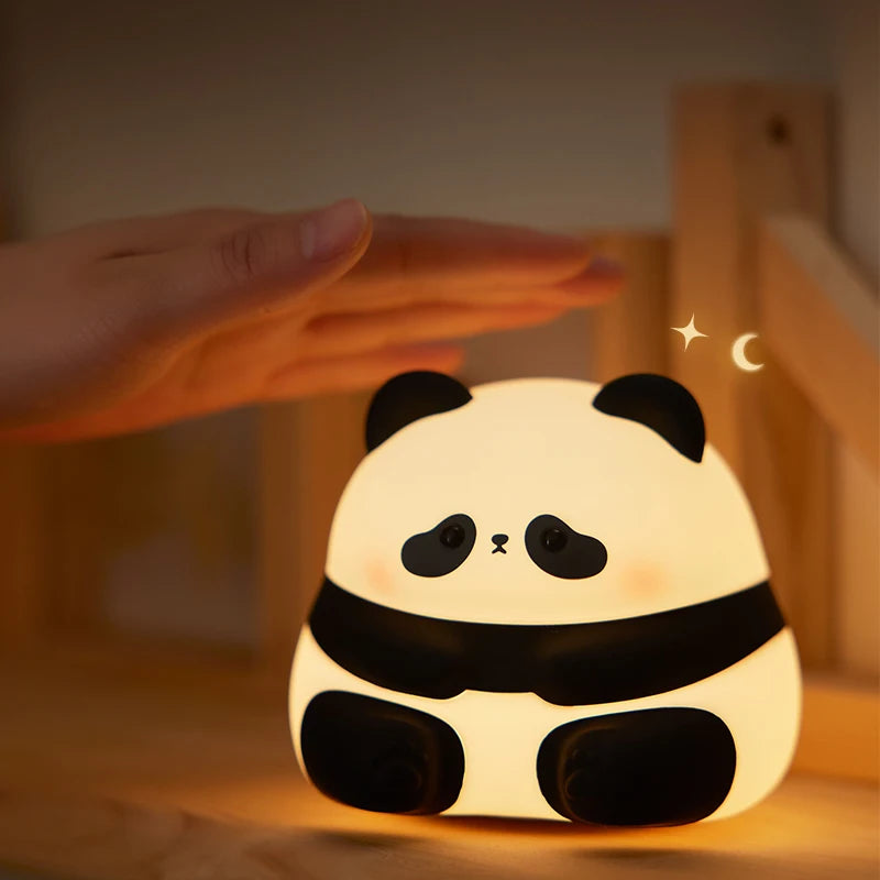 Cute Panda Night Light USB Rechargeable Bedside Sleeping Night Light Soft LED Squishy Panda Lamp Creative Gifts for Kids
