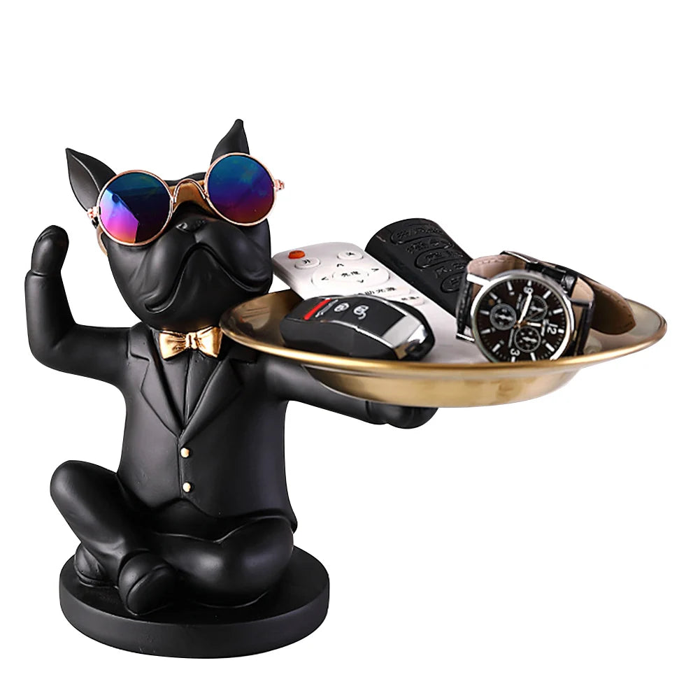 French Bulldog Sculpture Dog Statue with Tray and Keys Holder Storage Gift Home Decor Ornaments Rood Decor Animal Figurine
