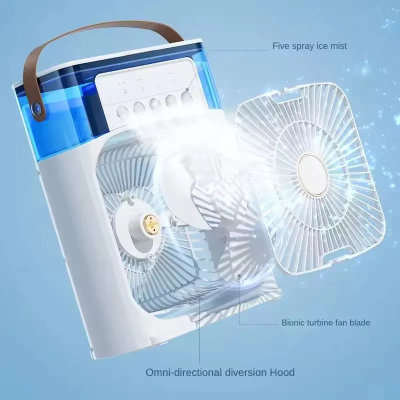 3 in 1 Summer Cooling Fan Portable Desktop Humidifier Mini USB Air Conditioner with Night Light for Home or Office