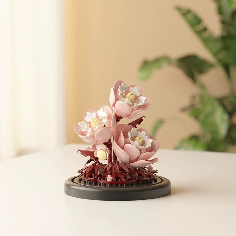 DIY MOC Flower Arrangement Dust Cover Tulip Rose Sunflower Plants Succulents Gardens Building Blocks Model Kids Sets Kits Toys