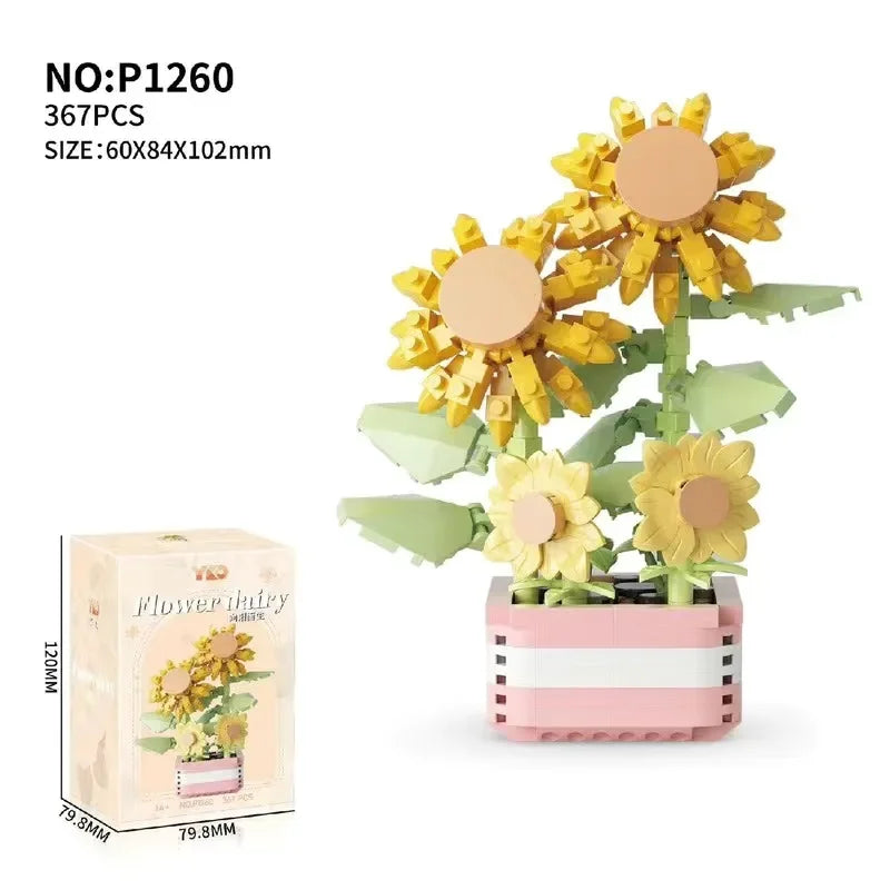 Flower Succulents Building Blocks Everlasting Flower Bonsai Tree Gardens Romantic Bricks DIY Potted Plants Model Kids Kits Toys
