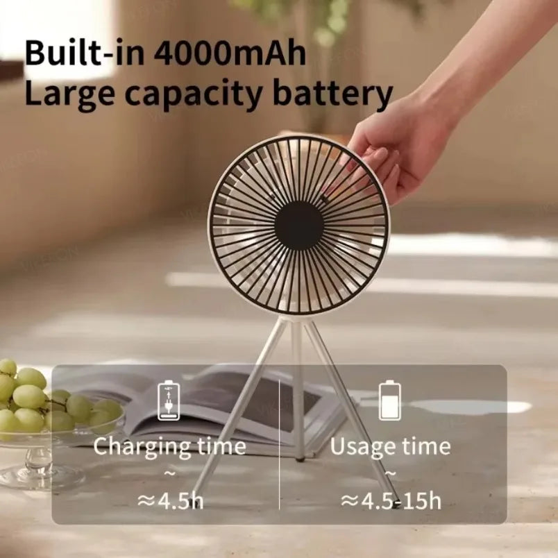 10000mAh 4000mAh Camping Fan Rechargeable Desktop Portable Circulator Wireless Ceiling Electric Fan with Power Bank LED Lighting