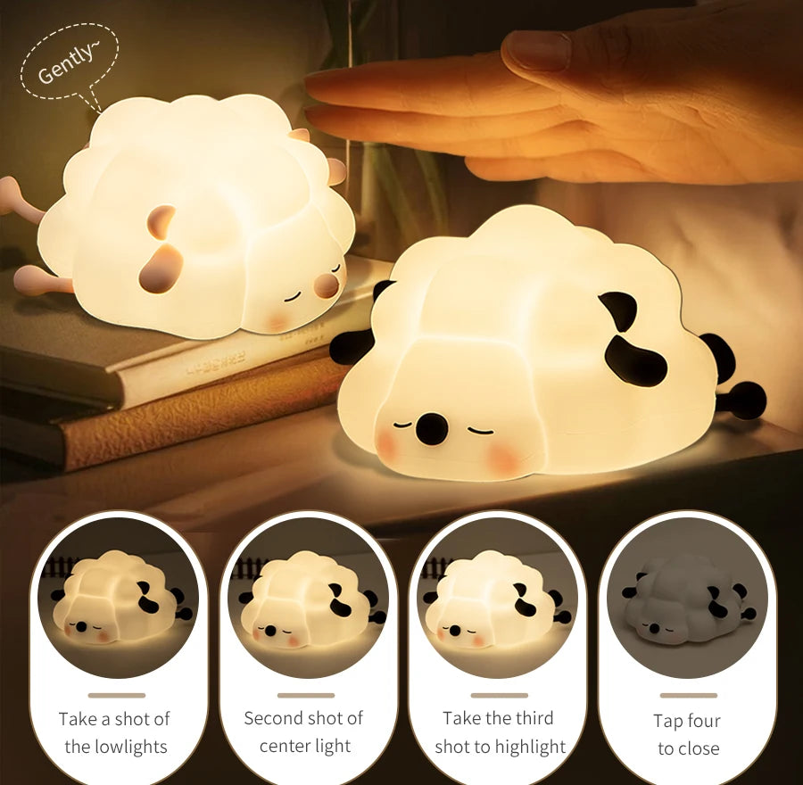 LED Night Lights Cute Sheep Panda Touch Sensor Silicone Lamp USB Rechargeable Timing Room Decor nightlight Kids Birthday Gifts