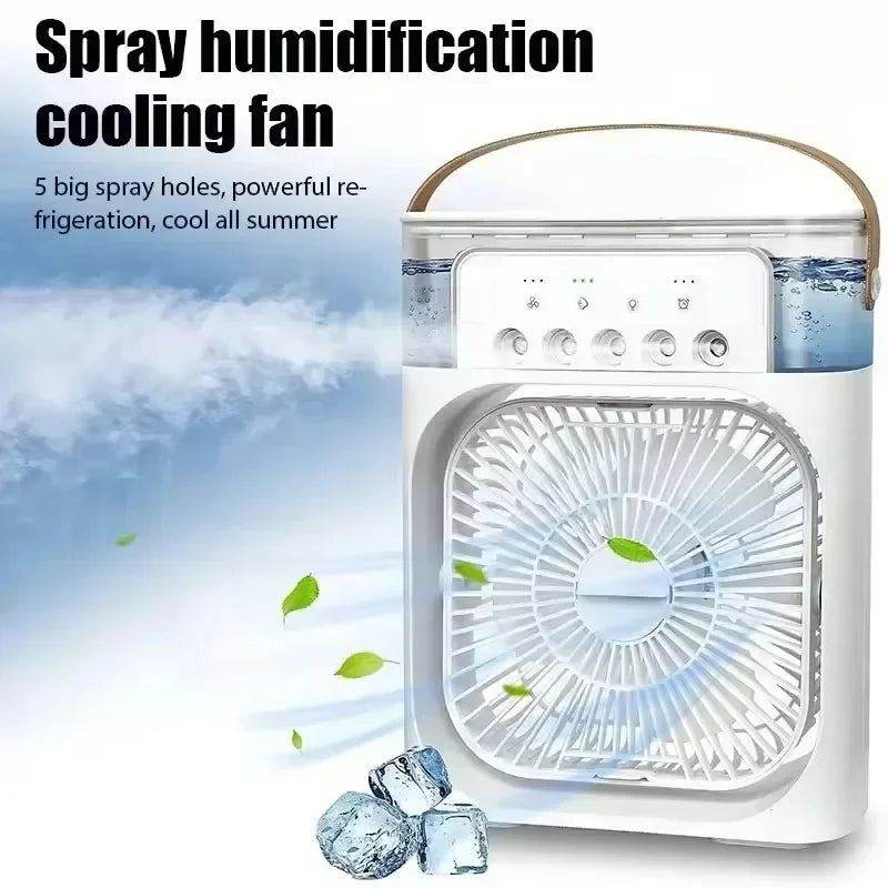 3 in 1 Summer Cooling Fan Portable Desktop Humidifier Mini USB Air Conditioner with Night Light for Home or Office