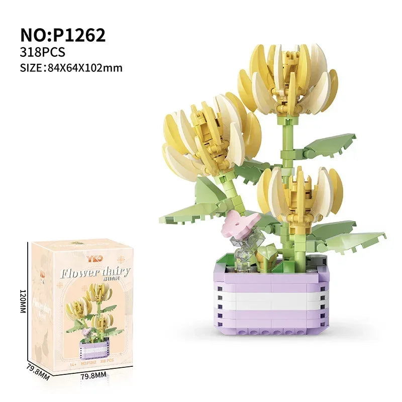Flower Succulents Building Blocks Everlasting Flower Bonsai Tree Gardens Romantic Bricks DIY Potted Plants Model Kids Kits Toys