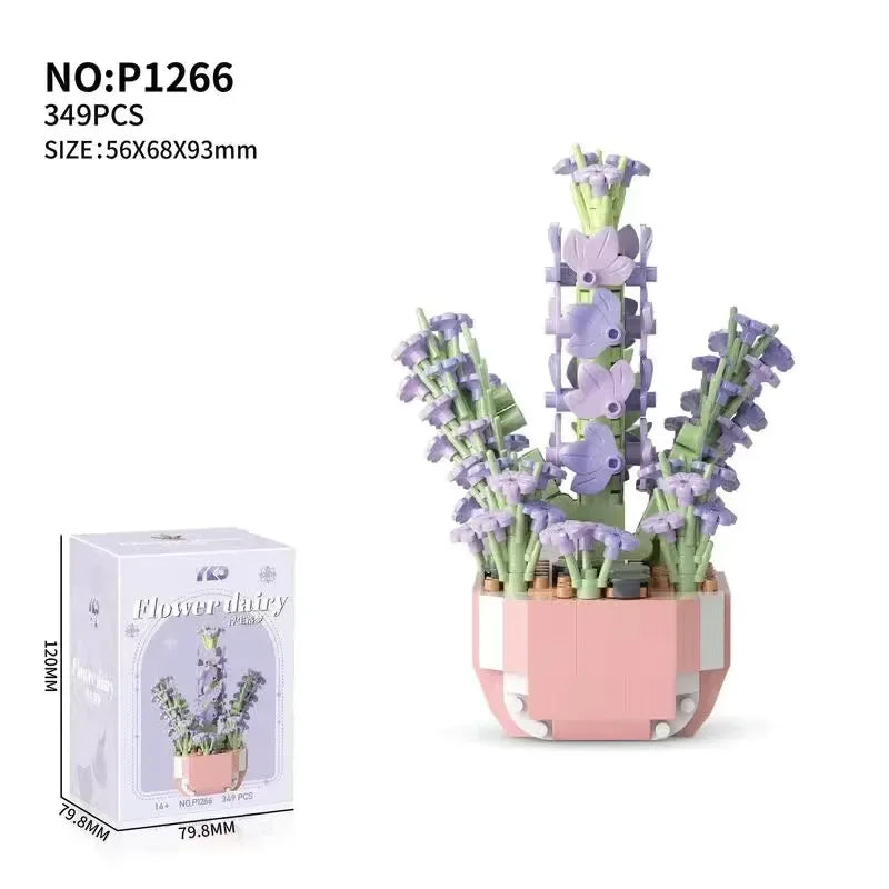 Flower Succulents Building Blocks Everlasting Flower Bonsai Tree Gardens Romantic Bricks DIY Potted Plants Model Kids Kits Toys