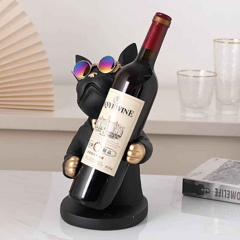 Home Decoration Animal Figurines Wine Holders Resin Craft Bulldog Statue Wine Bottle Holder Desk Table Champagne Rack Room Decor