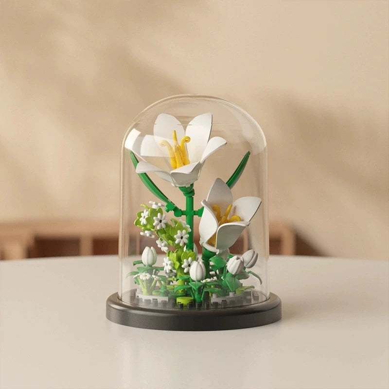 DIY MOC Flower Arrangement Dust Cover Tulip Rose Sunflower Plants Succulents Gardens Building Blocks Model Kids Sets Kits Toys