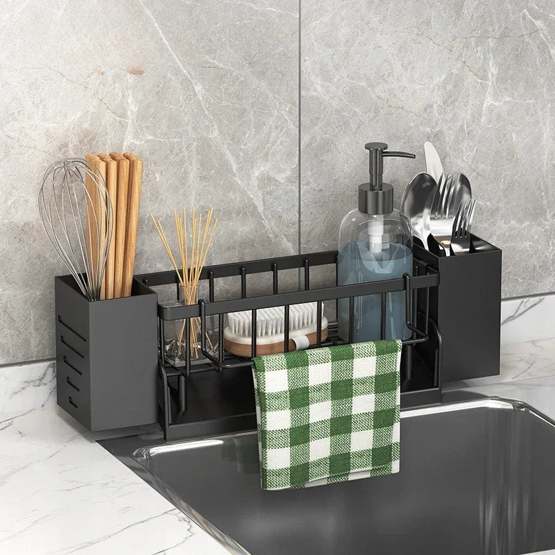 Kitchen Sink Drain Rack Organizer ABS Plastic Self-draining Sink Shelf Soap Sponge Holder Dishcloth Towel Rack Filter Basket