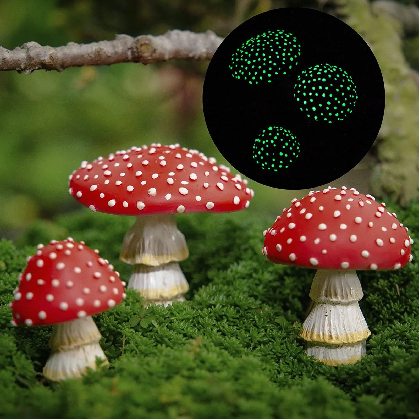 Mini Mushroom Glow in The Dark Resin Crafts Fairy Garden Miniatures Garden Ornament Terrarium Figurines Decor DIY Dollhouse