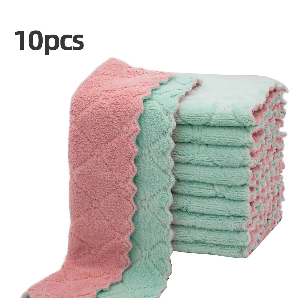 10pcs Microfiber Dish Cloths, Multi Purpose Dishwashing Towels For Tableware, Double Sided Cleaning Rags, Scouring Pads, Cleanin