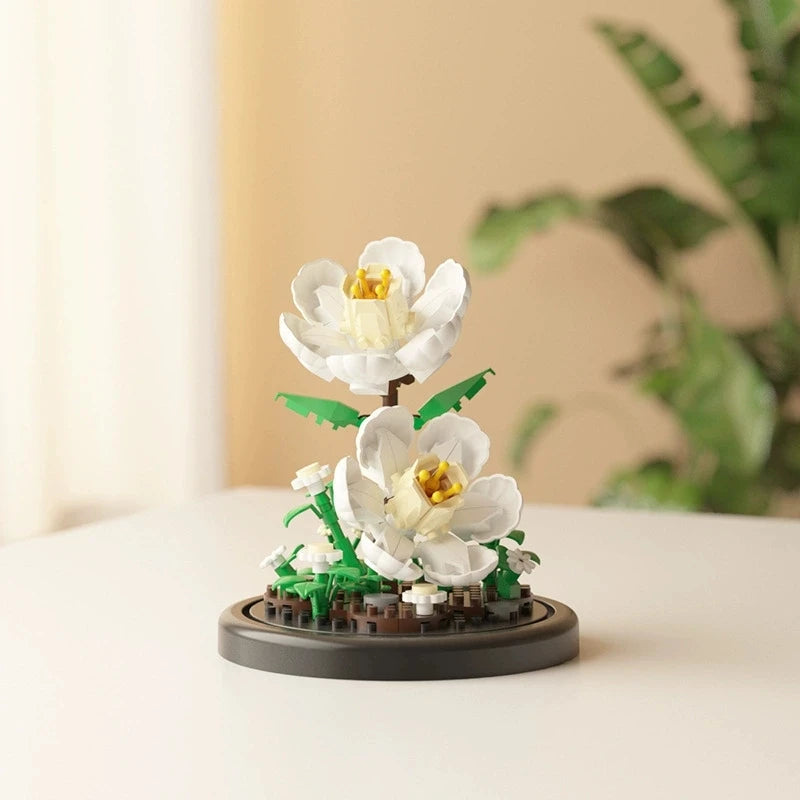 DIY MOC Flower Arrangement Dust Cover Tulip Rose Sunflower Plants Succulents Gardens Building Blocks Model Kids Sets Kits Toys