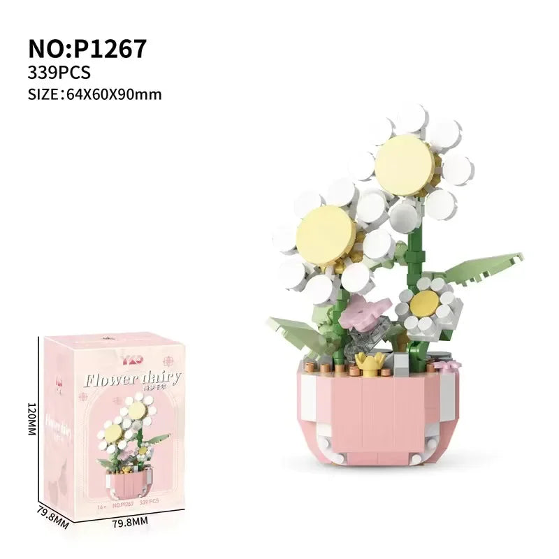 Flower Succulents Building Blocks Everlasting Flower Bonsai Tree Gardens Romantic Bricks DIY Potted Plants Model Kids Kits Toys