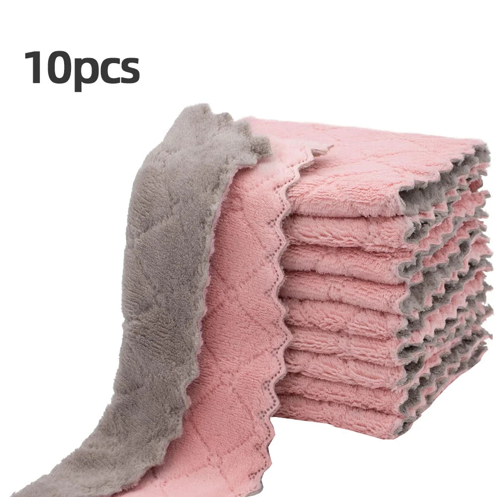 10pcs Microfiber Dish Cloths, Multi Purpose Dishwashing Towels For Tableware, Double Sided Cleaning Rags, Scouring Pads, Cleanin