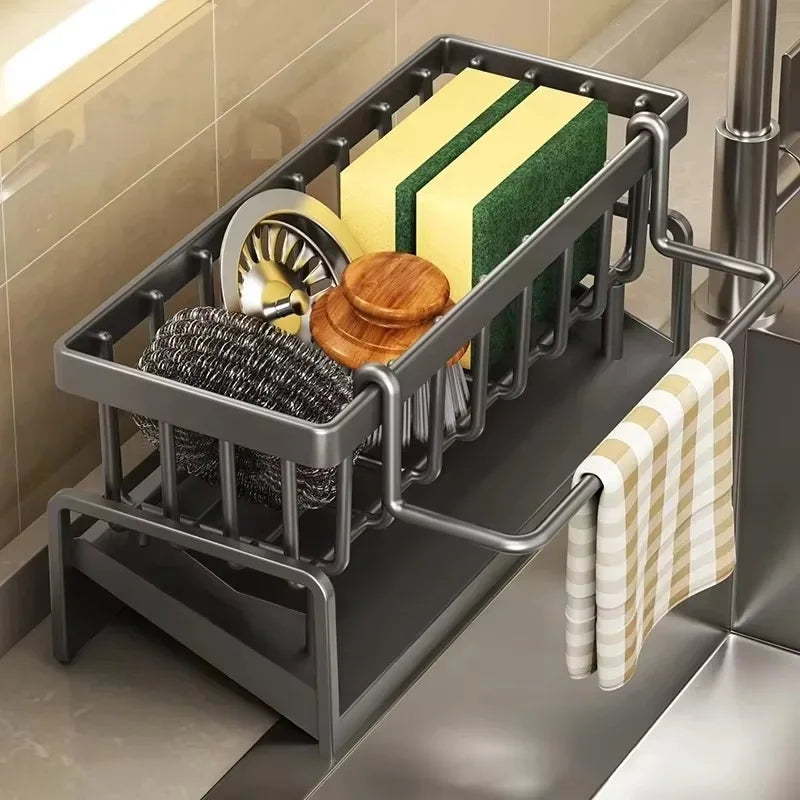 Kitchen Sink Drain Rack Organizer Thickened ABS Plastic Self-Draining Sink Shelf Soap Sponge Holder Dishcloth Rack Filter Basket