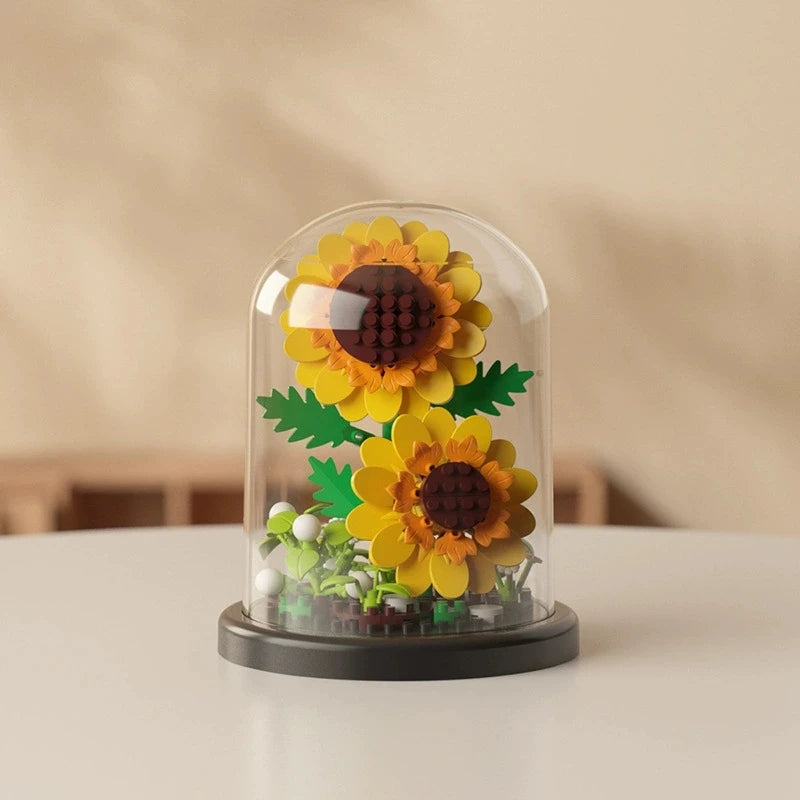 DIY MOC Flower Arrangement Dust Cover Tulip Rose Sunflower Plants Succulents Gardens Building Blocks Model Kids Sets Kits Toys