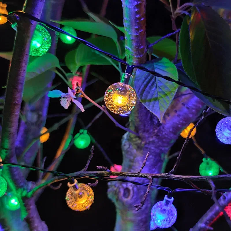 Outdoor Water Drops Outdoor Waterproof Orb Christmas Lights Patio Holiday Party Solar Bubble Balls Lamp String Lights